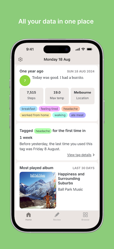 Exist for iOS screenshot of Home tab