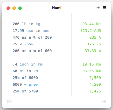 Numi conversions